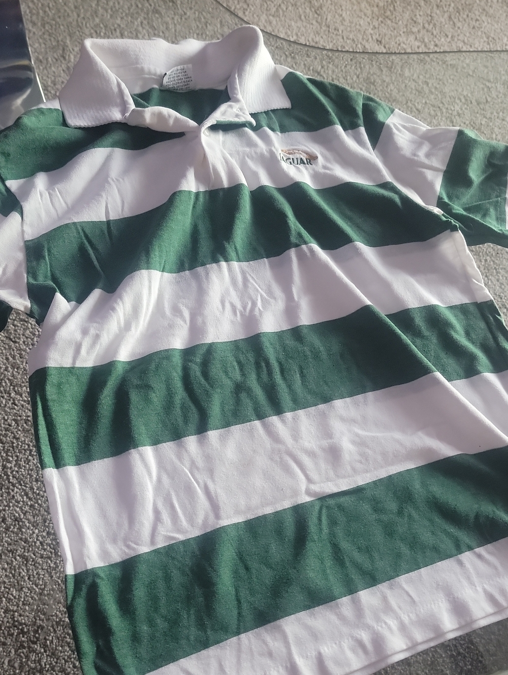 Green and White Striped Polo Top
